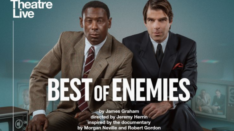 Best of Enemies poster, showing two people in suits staring directly at the camera